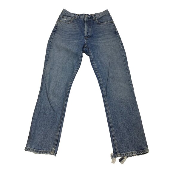 AGOLDE Light Wash RILEY Distressed Hem Button Fly 100% Organic Cotton Jeans - Picture 1 of 11